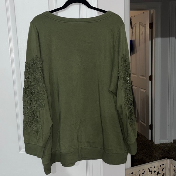 Torrid olive green cozy fleece crochet sleeve fleece sweatshirt Sz 3 (3X 22-24) - Picture 5 of 7